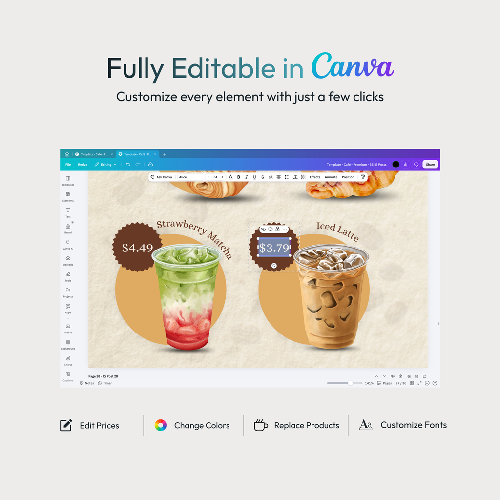 Café Social Media Canva Template Kit – Premium
